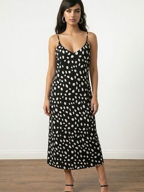 Black & Ivory Polka Dot Slip Maxi Dress